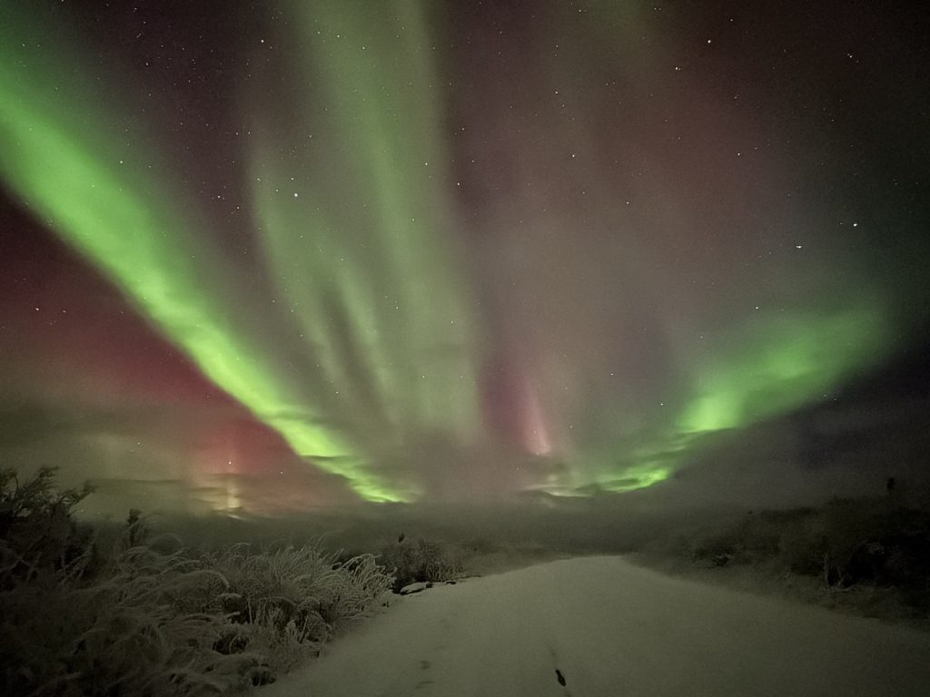 Northern Lights Icy Road in Fairbanks, Alaska