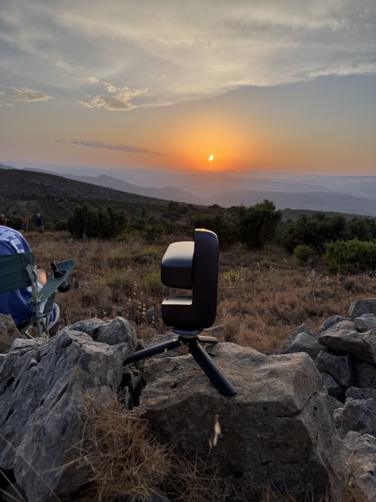 Dwarf Labs Mini smart telescope capturing solar eclipse from Spain August 12, 2026