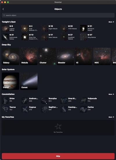 Seestar app dashboard tonights best