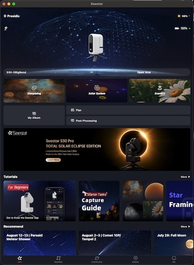Seestar App dashboard Easy Scopes