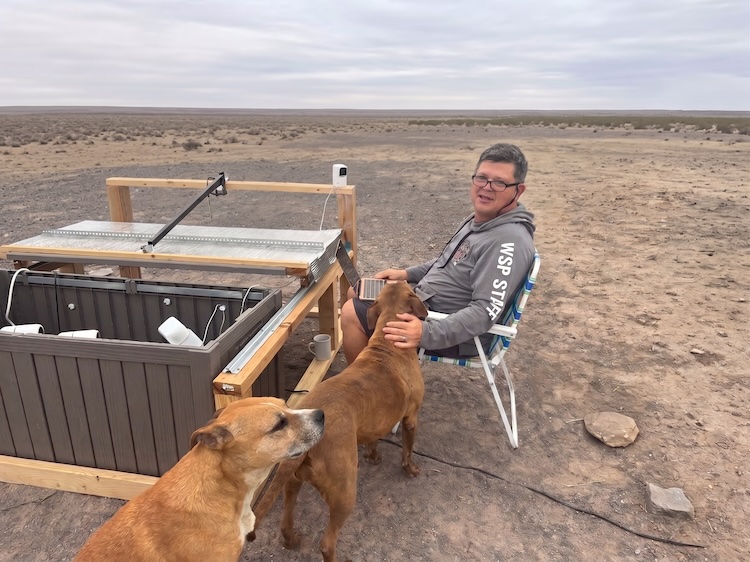 Carlos Garcia of Star Pictures Miami working on his Micro Smart Scope Remote Observatory in Big Bend, TX, April 2026